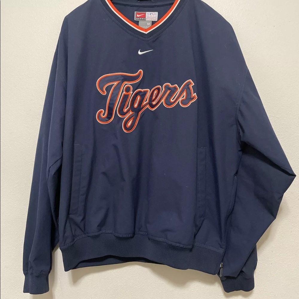Tigers Nike Team Size M Men's Nylon Pullover V-Neck Windbreaker Navy Blue